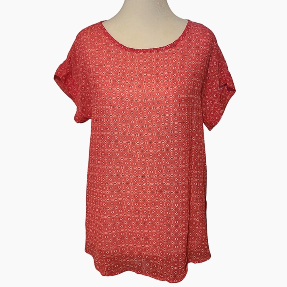 Papermoon Soft Red Blouse with Dainty Geometric Print, Tulip Back, Semi-sheer